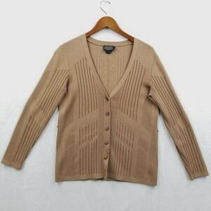 Pendleton Cardigan Women S Tan Silk Cotton Tone on Tone Geometric Slim‎ Sweater